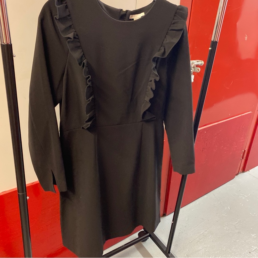 H&M Black Ruffle Trim Long Sleeve Dress | Size 12